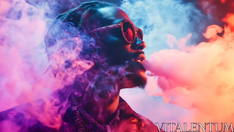 Neon vapor portrait in vivid magenta and cyan haze.