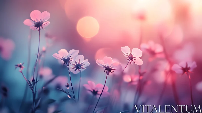 Delicate Cosmos Flowers Glowing in Soft Pastel Dreamscape