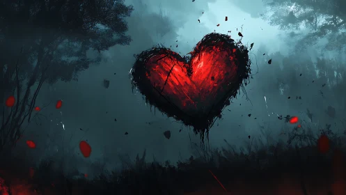 Luminescent Heart Form in Misty Forest Environment with Particulate Matter