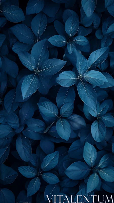 Deep blue foliage pattern with overlapping leaves.