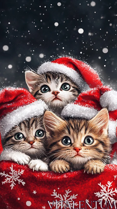 Three Festive Kittens Wrapped in Christmas Joy.