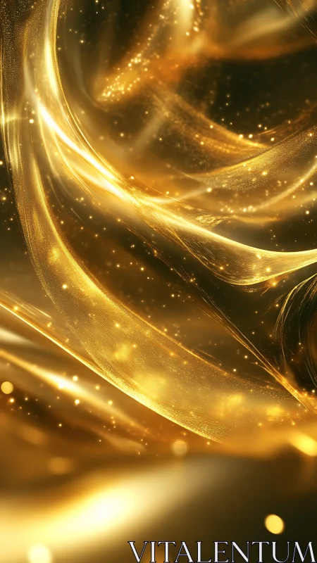 Radiant golden light ribbons curve through abstract space