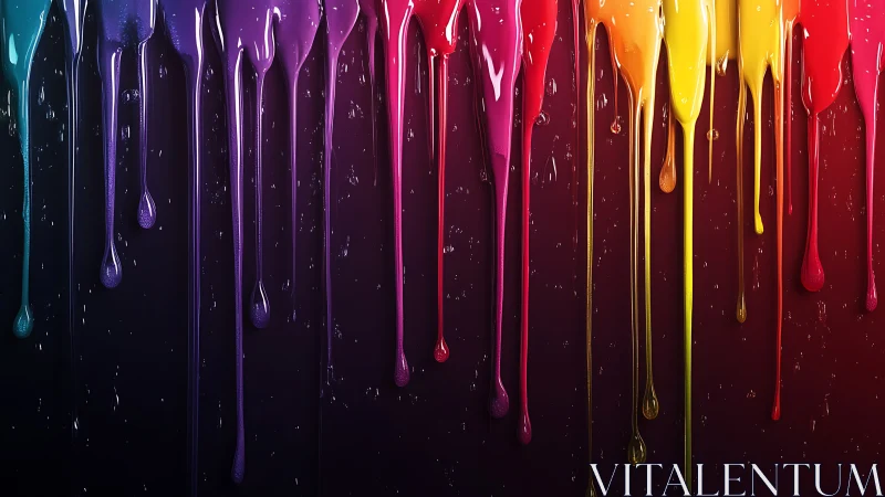 Neon rainbow drips melt down a midnight studio wall.