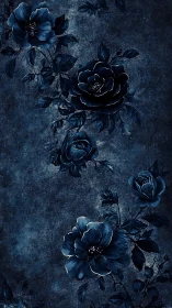 Nocturnal Floral Composition on Textured Indigo Surface