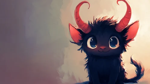 Small horned creature sits against soft gradient backdrop