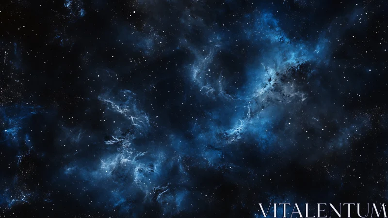 Blue nebula cloudscape with scattered bright stars field.