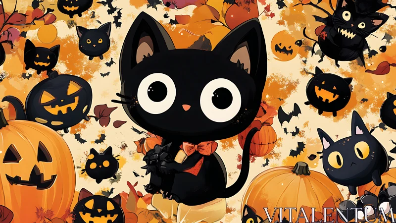 Halloween Black Cat with Jack-o'-Lantern Pattern