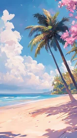 Tropical Paradise: Palm Trees Swaying Over Golden Sands.