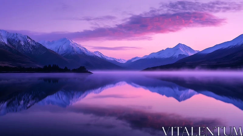 Twilight hush over mirrored mountain lake at day’s gentle end.