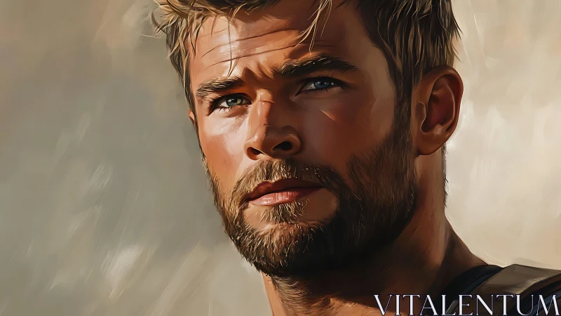 Bearded male portrait in warm digital painting style.