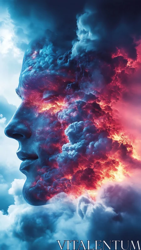 Volumetric cloud-face profile merges with fiery nebular plasma gradients