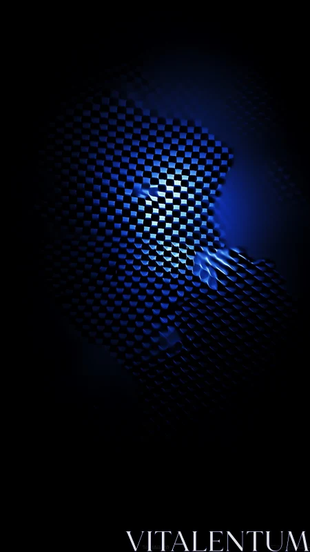 Blue illuminated 3D grid pattern against black background.