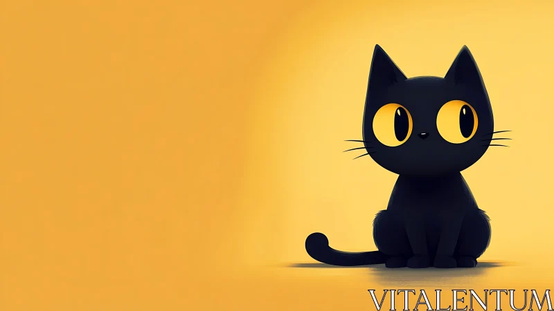 Black cat with yellow eyes on yellow gradient background.
