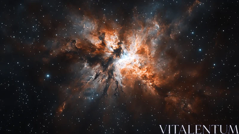 Bright orange and white nebula cloud in deep star field.