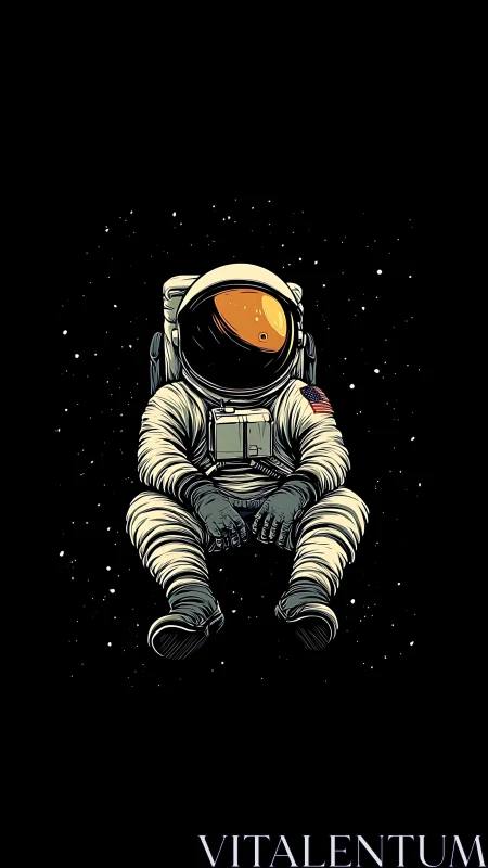 Solitary astronaut illustration floats centered in deep space