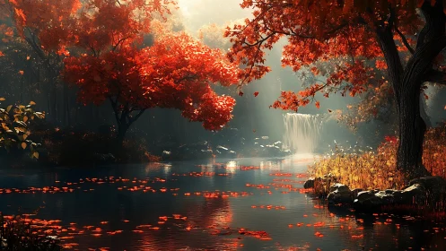 Radiant autumn watershed with volumetric light diffusion.