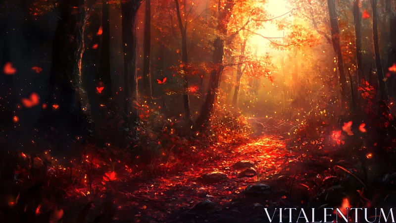 Forest Fire at Sunset: Intense Flames Through Dense Woodland