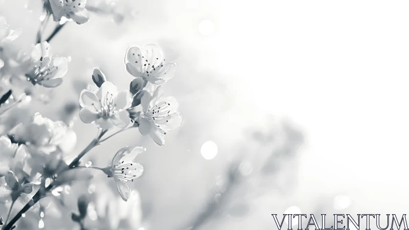 Monochrome close-up photograph shows clustered blossom flowers