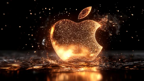 Glowing metallic logo rises from reflective liquid surface