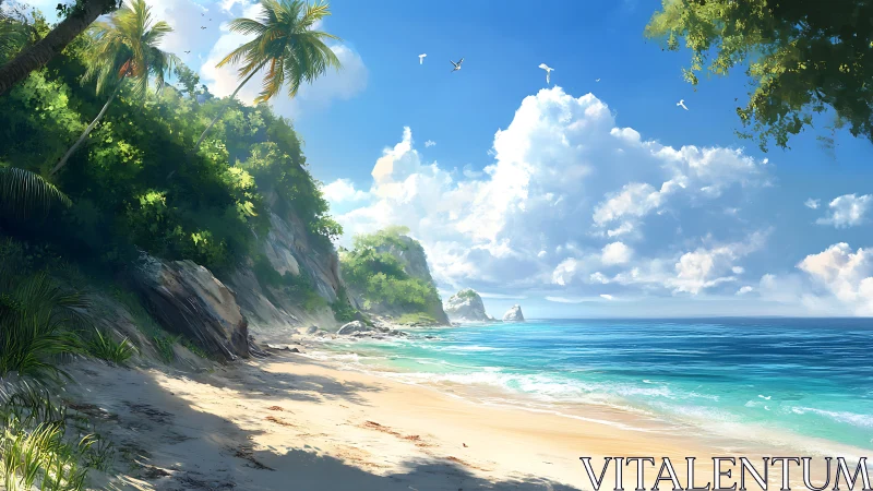 Tropical Cliffside Beach Paradise with Azure Waves