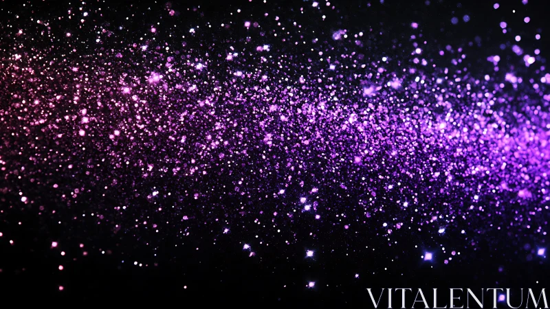 Iridescent violet glitter stream on deep black void background.