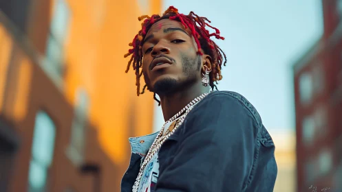 Urban portrait in shallow depth of field, cinematic color grade.