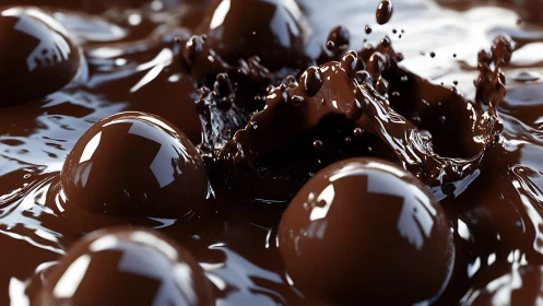 Spherical objects in viscous dark liquid with surface splashes.