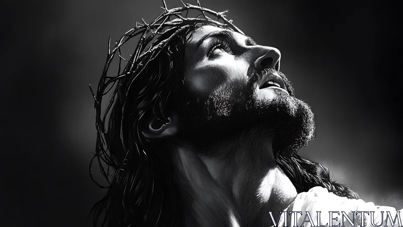 Crowned male figure in chiaroscuro profile with dramatic uplight