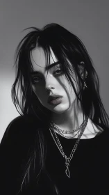 Monochrome digital portrait studies chiaroscuro on metal chains