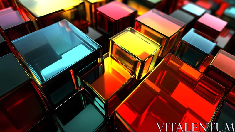 Vibrant Glass Cubes in Abstract 3D Geometric Digital Art.