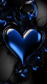Volumetric Blue Heart Form with Translucent Liquid Glass Composition