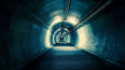 Illuminated concrete tunnel corridor with central vanishing point.