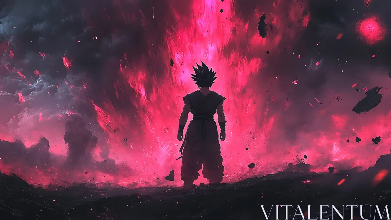 Digital painting of lone warrior before erupting energy field.