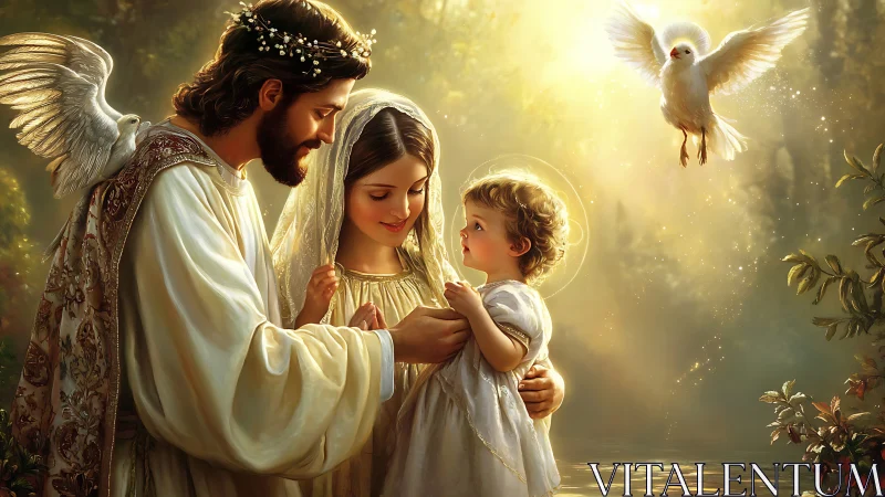 Radiant angelic family sharing a tender moment of light.