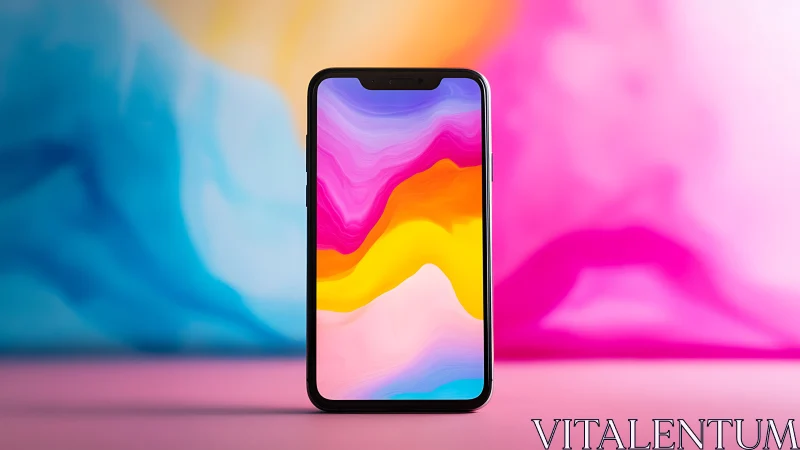 Smartphone with Colorful Gradient Wallpaper Display