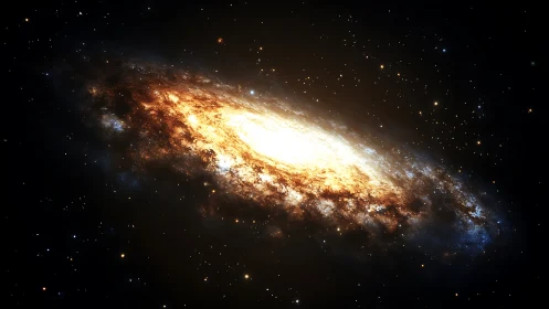 Blazing spiral galaxy glows amid dense star-filled void.