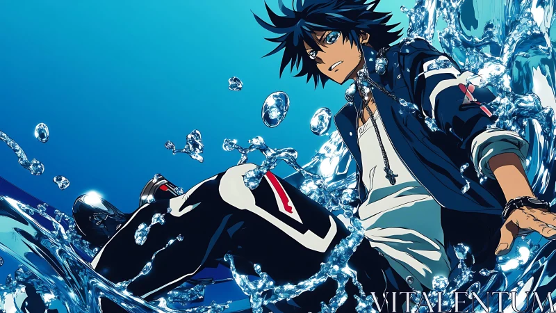 Water-slinging street hero kicks through a frozen splashstorm