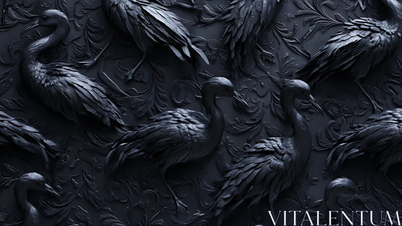 Monochrome relief depicts repeated heron forms in profile