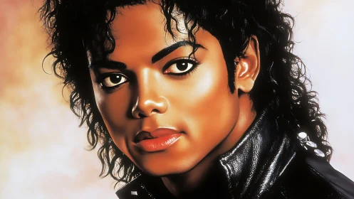 Digital portrait of person with curly hair and leather jacket