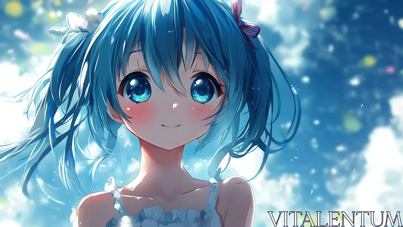 Bright blue haired girl in soft summer daylight glow.