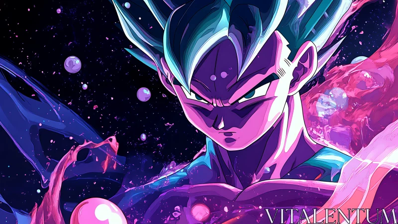 Cosmic warrior locks his gaze as galaxies ripple around him