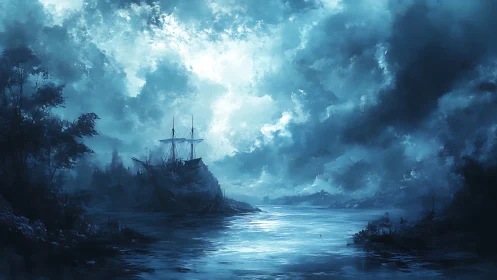 Moonlit Harbor Where Sky Meets Water.