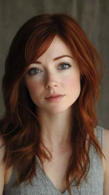 Ginger waves frame a quiet gaze that almost speaks aloud