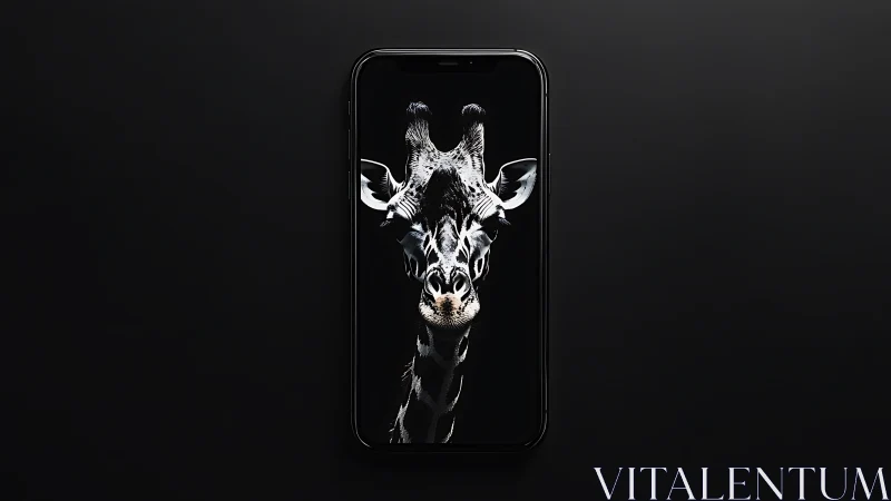 Minimal smartphone with stylized giraffe portrait wallpaper.