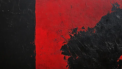 Bold Abstract Painting with Red and Black Textured Blocks.