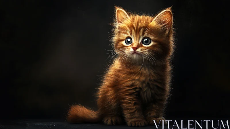 Golden Kitten's Luminous Gaze Against Velvet Darkness.