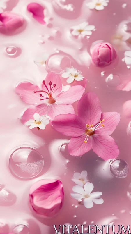 Pink Floral Composition with Glass Spheres. Soft Focus.