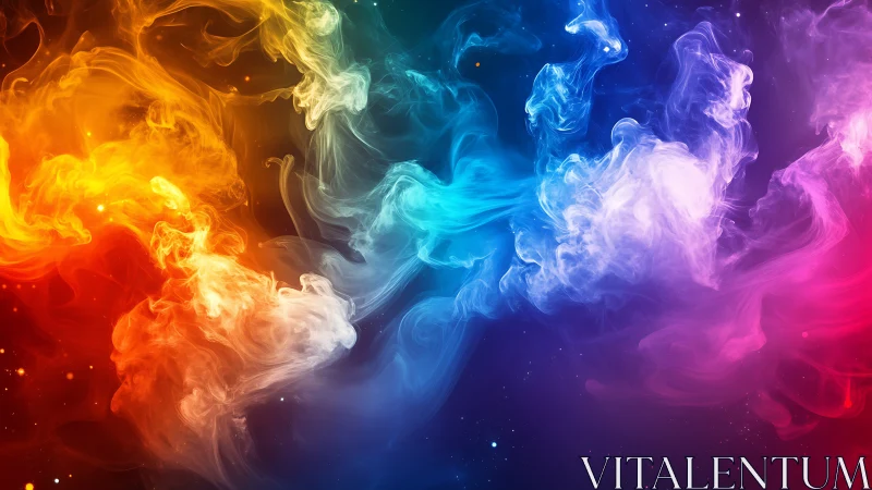 Multicolor gaseous forms on dark gradient background.