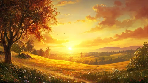 Sunlit meadow drifts into a golden, dream-bright horizon.