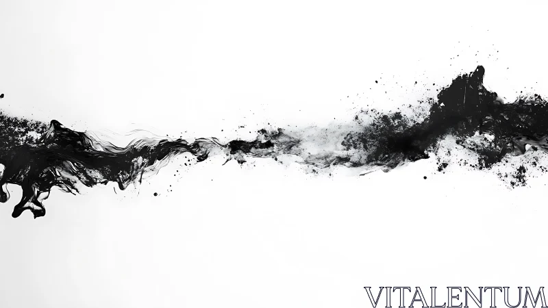 Monochrome ink flow streak across white negative space.